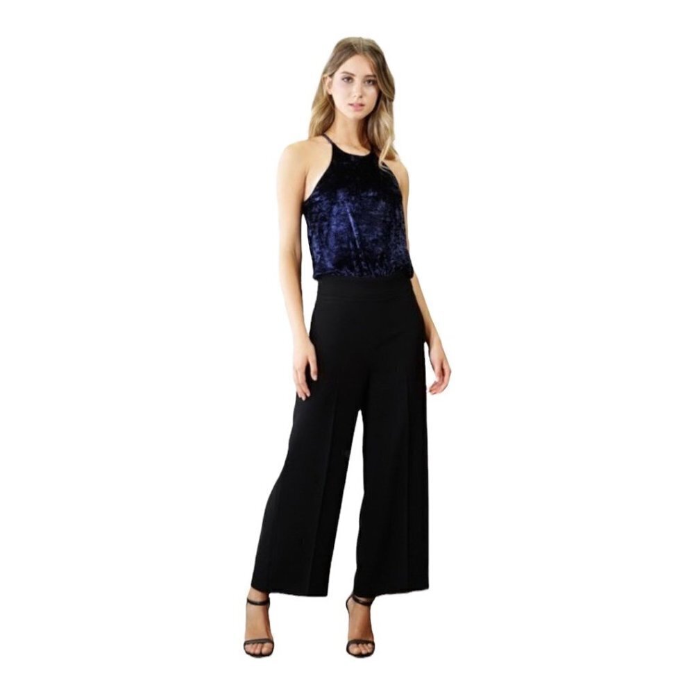 Greylin Navy Blue Velvet Spaghetti Strap Halter Neckline Clarissa Bodysuit XS - Picture 2 of 15